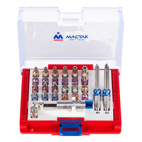 МАСТАК Набор вставок (бит) 1/4, TORX, HEX, PZ, PH, SLOT, 28 предметов 058-11028C в ОБИ